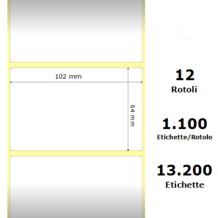 White 102x64mm, 1100 Et/Rotolo Z-2000D 4x2.5x1Core, 12 Rolls