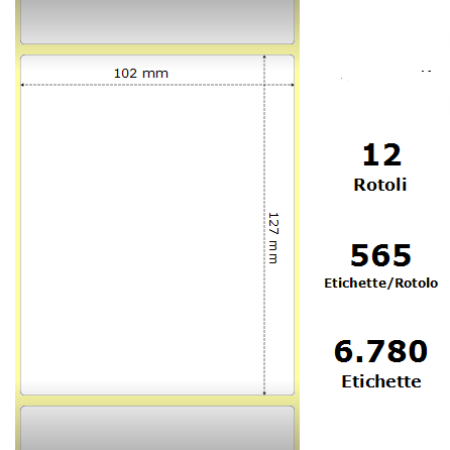 White 102x127mm,565 Et/Rotolo Z-2000D, 4x5x1 Core, 12 Rolls