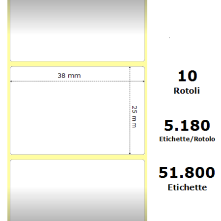 White 38x25mm, 5180 Et/Rotolo Z-2000D, 1.5x1x3 Core, 10Rolls