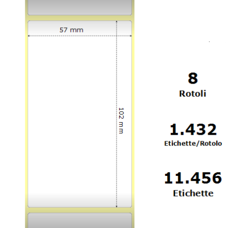 White 57x102mm, 1432 Et/Rotolo Z-2000D,2.2x4x3 Core, 8 Rolls