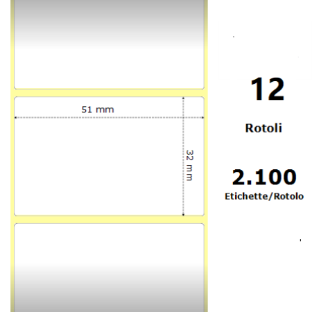 White 51x32mm,2100 Et/Rotolo Z-1000D, 2x1.3x1 Core, 12 Rolls