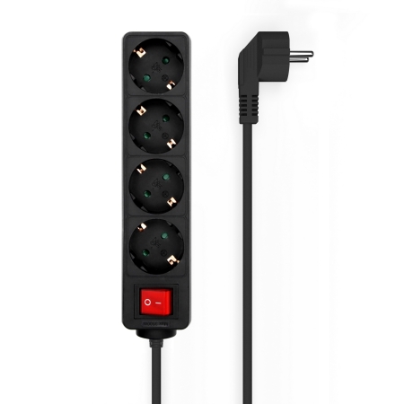 AISENS - BASE MULTIPLE 4 TOMAS CON INTERRUPTOR CON CABLE 3x1.5MM2, NEGRO, 1.4M