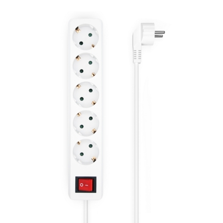 AISENS - BASE MULTIPLE 5 TOMAS CON INTERRUPTOR CON CABLE 3x1.5MM2, BLANCO, 1.4M