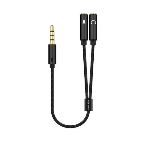 AISENS - CABLE ADAPTADOR AUDIO JACK 3.5 4PINES/M-2XJACK 3.5 3PINES/H, NEGRO, 25CM