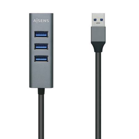 AISENS HUB USB 3.0 Aluminio, TIPO A/M-4XTIPO A/H, NEGRO, 30cm