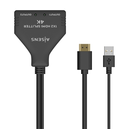 AISENS - HDMI DUPLICADOR 4K@30HZ 1x2 CON ALIMENTACION USB Y CABLE, NEGRO, 30CM