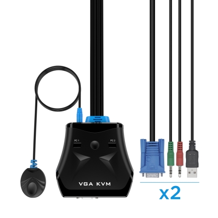 AISENS Conmutador KVM VGA USB 1U-2PC+CABLE, NEGRO