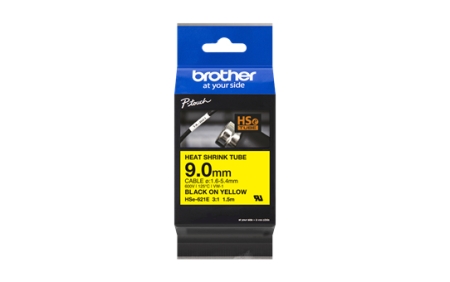 BROTHER Cinta tubo termorretractil. Texto negro sobre fondo amarillo. PTE300, PTE550W, PTP750W, PTP9