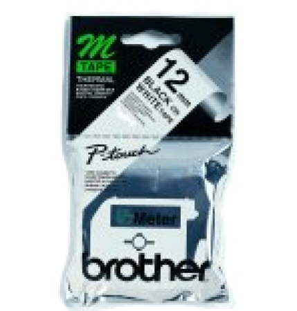 BROTHER Cinta No laminada Blanco/ negro 12 mm