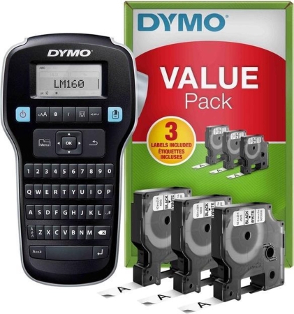 DYMO Rotuladora LABEL MANAGER LM160 kit Etiquetadora + 3 rollos de cinta de etiquetas D13 cartuchos de etiquetas D (2181011)