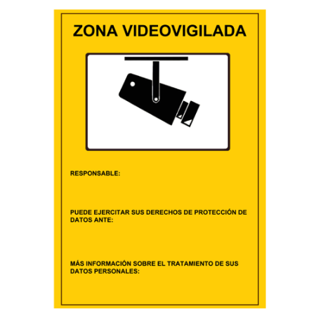 Cartel de plastico - Serigrafia Zona Videovigilada - Homologado - 297 (Al) x 210 (An) mm - Uso inter