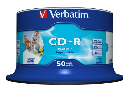 VERBATIM CD-R 700Mb 52x Imprimible Inkjet Super Azo(Tarrina 50 unidades)