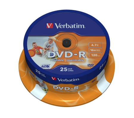 VERBATIM DVD-R 4.7GB 16x Imprimibles brillo (Tarrina 25)