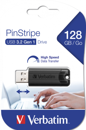 VERBATIM PENDRIVE PINSTRIPE 128GB HIGH SPEED RETRACTIL USB 3.2 NEGRO
