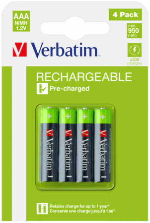 VERBATIM PILAS ALCALINAS RECARGABLES AAA - HR03 - (PACK 4 UDS) (SUSTITUYE 49942)