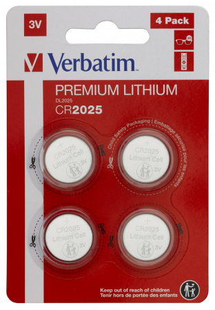 VERBATIM PILAS PLANAS DE LITIO 3V - CR2025 (4 PACK)