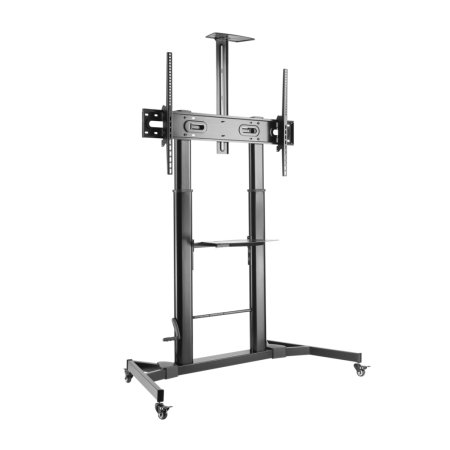AISENS SOPORTE DE SUELO ECO CON RUEDAS Y MANIVELA, BANDEJA PARA DVD Y SOPORTE DE CAMARA PARA MONITOR/TV 100KG DE 60-100, NEGRO