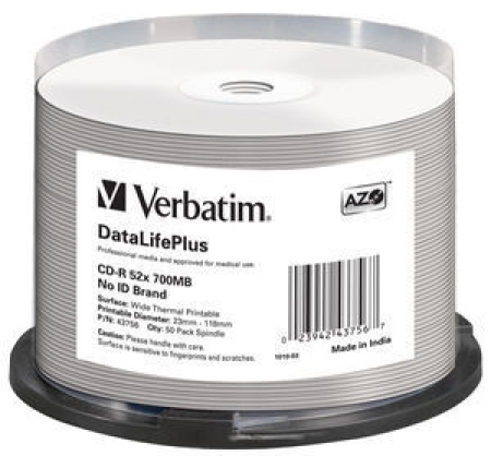 VERBATIM CD-R 700MB 52x DataLifePlus Wide Thermal Professional (Tarrina 50)