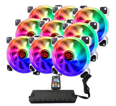 TALIUS IRIS SPECTRUM ARGB/CRONOS PACK 9 VENTILADORES 120MM + CENTRALITA COLOR BLANCO