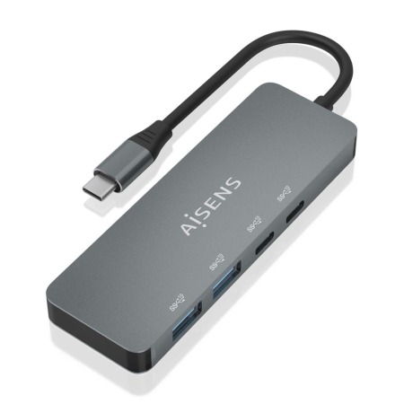 AISENS - HUB USB 3.2 GEN2 10G USB-C, USB-C/M-2xUSB-C/H-2xUSB-A/H, GRIS, 15CM
