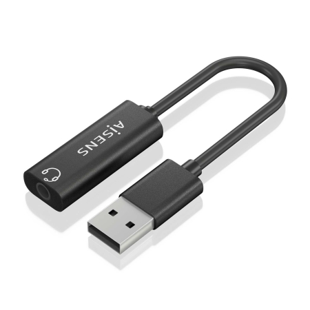 AISENS - CONVERSOR USB-A A AUDIO 48KHz, USB-A/M-JACK 3.5/H, NEGRO, 10CM