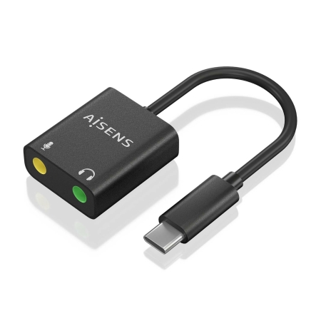 AISENS - CONVERSOR USB-C A AUDIO 48KHz, USB-C/M-2xJACK 3.5/H, NEGRO, 10CM