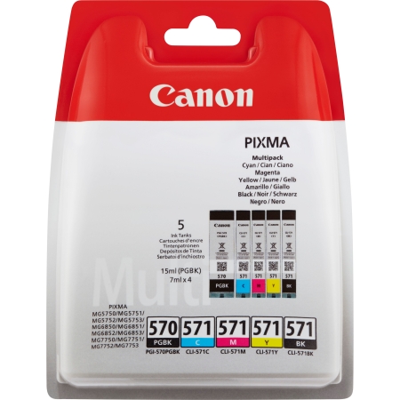 Canon MG5750/MG6850/MG7750 Pack 4 colores, Negro PGI-570 + Colores CLI-571 CMY