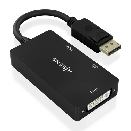 AISENS - CONVERSOR DISPLAYPORT V1.2 A VGA/DVI/HDMI, DP 1.2/M-VGA/H-DVI/H-HDMI/H 4K, NEGRO, 15CM