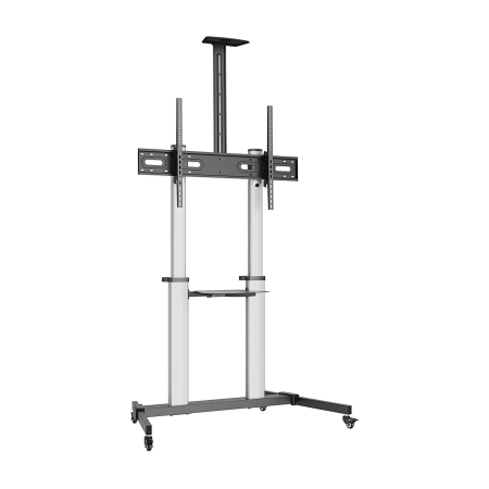 AISENS - SOPORTE DE SUELO PRO CON RUEDAS, BANDEJAS PARA DVD Y SOPORTE DE CAMARA PARA MONITOR/TV 100KG DE 60-100, NEGRO-PLATA