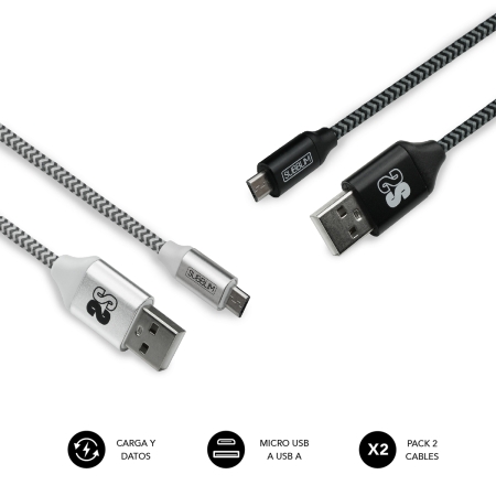 SUBBLIM 2X Premium Cable Micro USB 2.4A 1m Alu Black/Silver