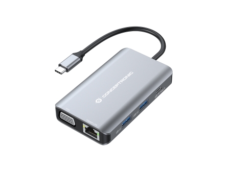 Conceptronic Docking USB-C 7in1 1xHDMI 4K 1xVGA 3xUSB-A 3.0 1xRJ45 Gigabit 1xUSB-C Alimentacion 100W
