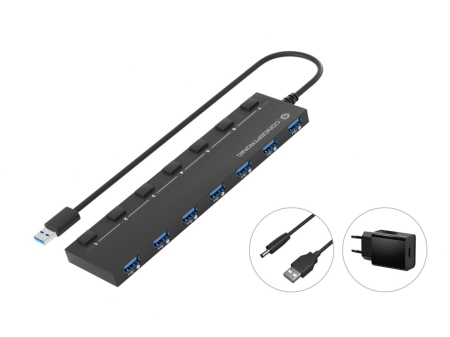 Conceptronic HUBBIES19BP 7-Port USB 3.0 HUB with Power Adapter, 90A a Individual Con 2/Gen