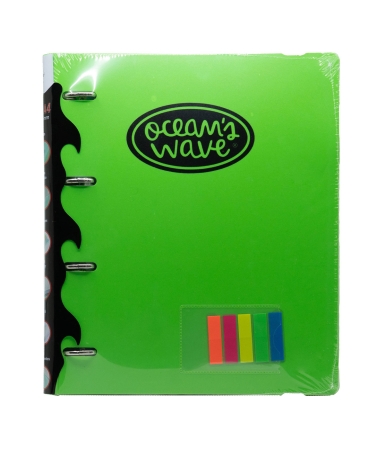 OCEAN-WAVE Carpetablock A4 4 anillas 35mm + Recambio 80H 90gr + Accesorios Verde Neon