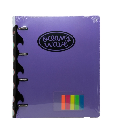 OCEAN-WAVE Carpetablock A4 4 anillas 35mm + Recambio 80H 90gr + Accesorios Morado