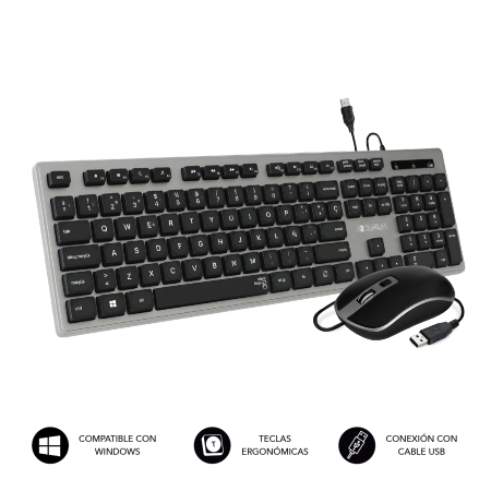 SUBBLIM Teclado Combo Wired Ergo Keys Silent Flat HQ Grey