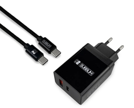 SUBBLIM Cargador Smart charger PD18W+2.4A + C to C cable Black