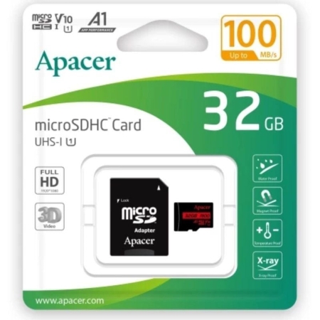 APACER Tarjeta de Memoria 32GB microSD HC UHS 1 con Adaptador/ Clase 10/ 100MBs