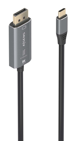 AISENS - CABLE CONVERSOR ALUMINIO BIDIRECCIONAL USB-C A DISPLAYPORT 8K@60HZ, USB-C/M-DP/M, NEGRO, 1.8M