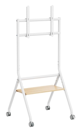 AISENS - SOPORTE DE SUELO ECO CON RUEDA, 1 BANDEJA PARA PANTALLA INTERACTIVA/TV 80KG DE 37-86, BLANCO+MADERA