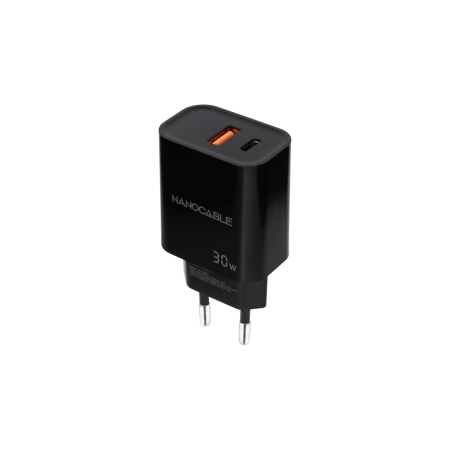 NANOCABLE CARGADOR USB-C/PD + USB-A/QC 30W NEGRO