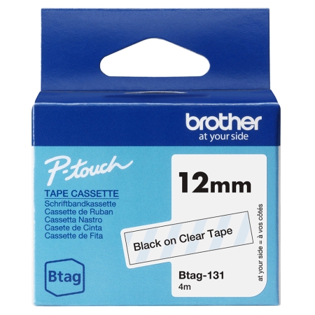 BROTHER Cinta domestica Btag 131 negro sobre trasparente. Ancho: 12 mm. Longitud: 4 m