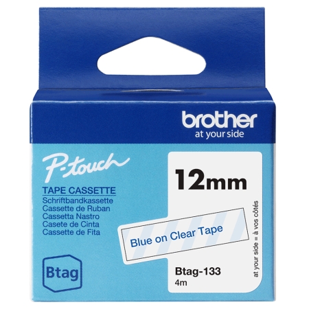 BROTHER Cinta domestica Btag 133 azul sobre trasparente. Ancho: 12 mm. Longitud: 4 m