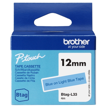 BROTHER Cinta domestica Btag L33 azul sobre azul claro. Ancho: 12 mm. Longitud: 4 m