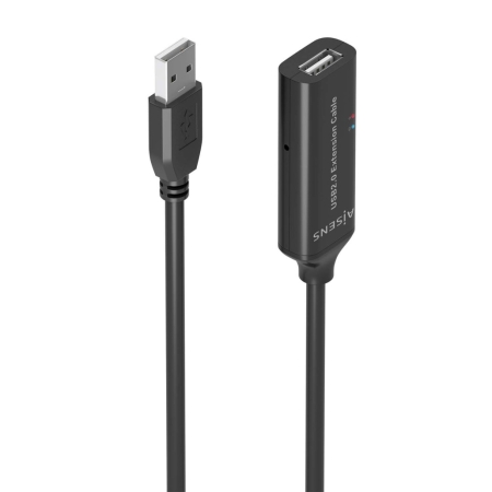 AISENS - CABLE USB 2.0 PROLONGADOR CON AMPLIFICADOR, TIPO A/M-A/H, NEGRO, 10M