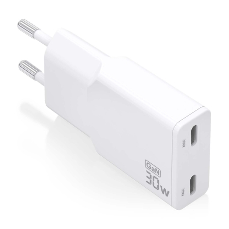 AISENS - CARGADOR GaN ULTRA DELGADO 30W, 2xUSB-C PD3.0 QC4.0, BLANCO
