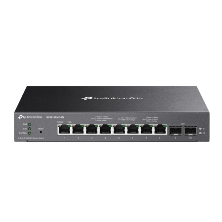 TP-LINK Switch Omada Smart de 10 puertos, con 8 puertos PoE+ a 2.5G y 2 SFP+ a 10G.