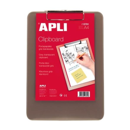 Apli Portabloc con pinza - PP - 23 x 32 cm - Color gris translucido