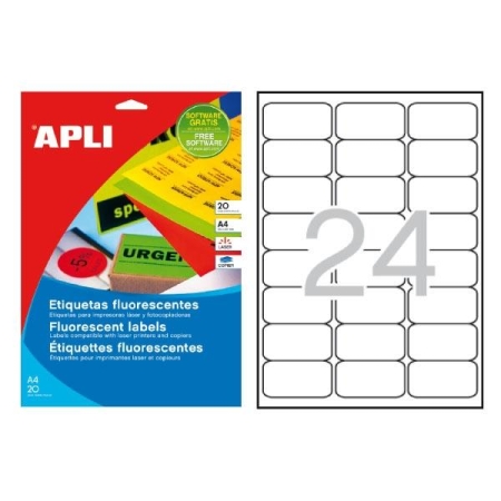 APLI Paq.20 etiquetas 64x33,9mm amarillo fluorescente