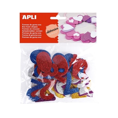 APLI B.50 FORMAS ADHESIVAS GOMA EVA NUMEROS PURPURINA