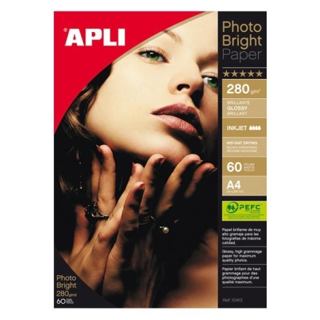 APLI Paq.60h papel fotografico Photo Bright Pro glossy 280g A4